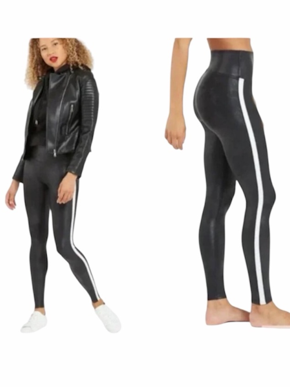 Spanx Black Faux Leather Side Stripe Leggings Size: Medium‎ NWOT